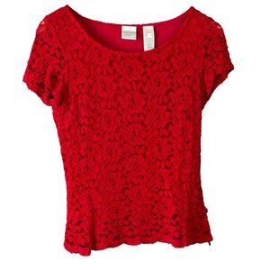 Short Sleeve Lace Blouse Red Size Small